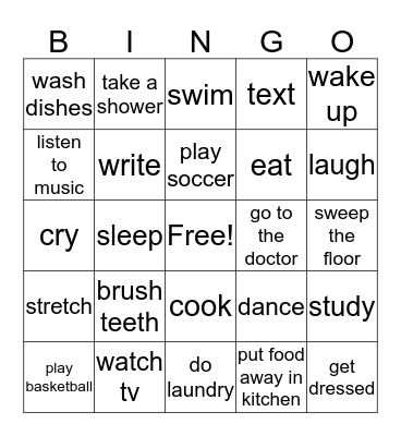 Activities Bingo Card