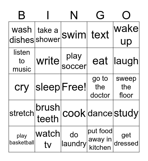 Activities Bingo Card