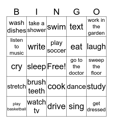 Activities Bingo Card