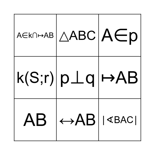 Geometry Proof - Symbols Bingo Card
