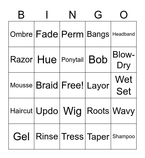 Hairstyling Bingo Card