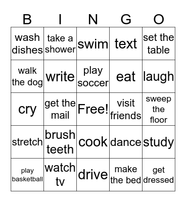 Activities Bingo Card