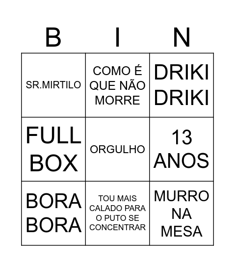 Bingo Calceteiro Bingo Card