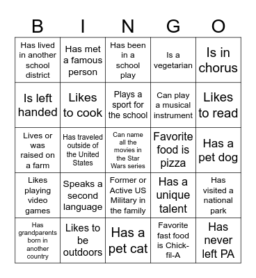 Diversity Bingo Card