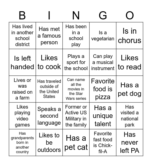 Diversity Bingo Card