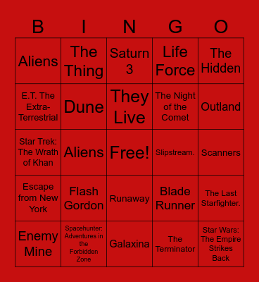 80's Sci-fi Movies Bingo Card
