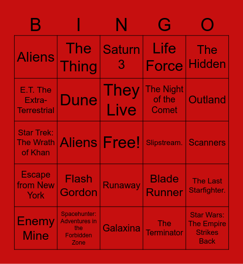80's Sci-fi Movies Bingo Card