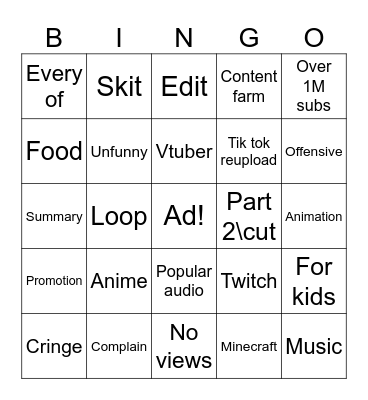 Untitled Bingo Card