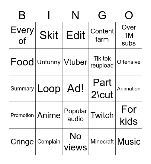 Untitled Bingo Card