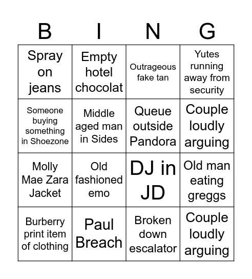 Arndale Bingo Card