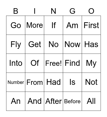 1st Grade Sight Words Bingo Card