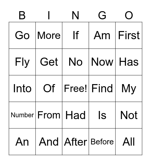 1st Grade Sight Words Bingo Card