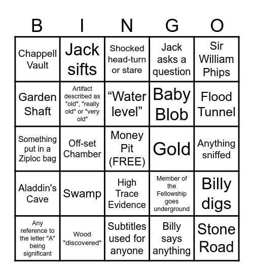 Curse of Oak Island Bingo Card