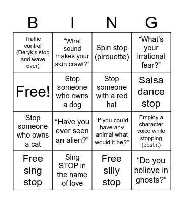 Power Hour Stops Bingo Card