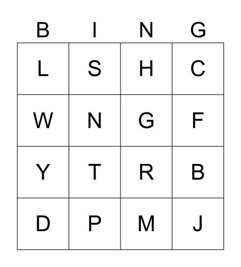 Beginning Sounds Bingo Card