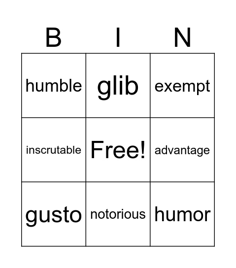 Vocab Jan 22-28 Bingo Card