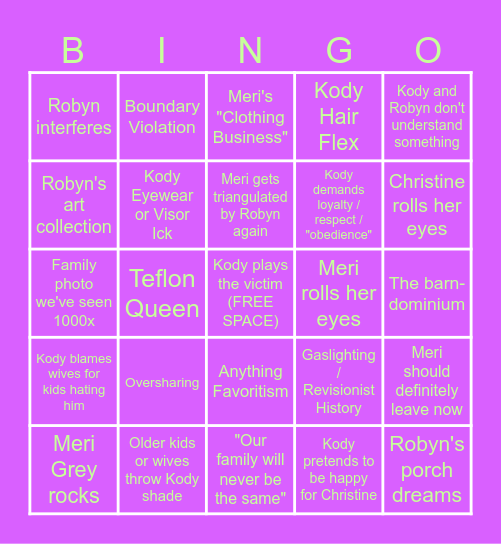 Souper Wives Bingo Card