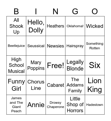 Musical Theatre Bingo Card