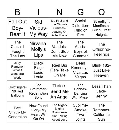 Radio Bingo Covers Punk Version Bingo Card