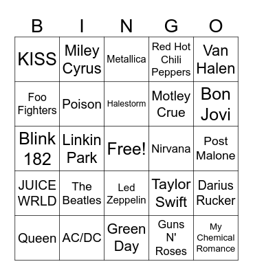 Pam's Musical Bingo Card