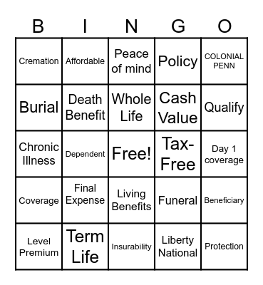 Final Expense Bingo Card
