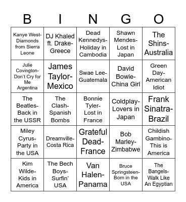 Radio Bingo "Gone" Country Bingo Card