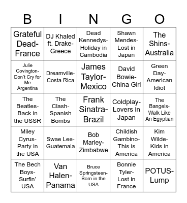 Radio Bingo "Gone" Country Bingo Card