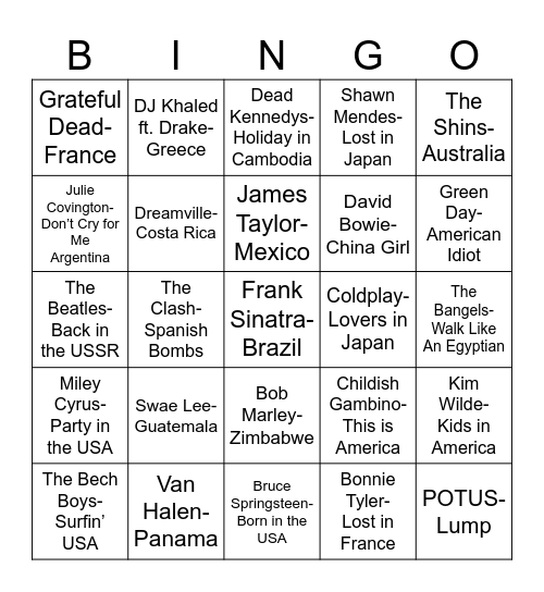 Radio Bingo "Gone" Country Bingo Card