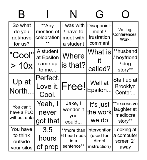 Meetings Bingo Card