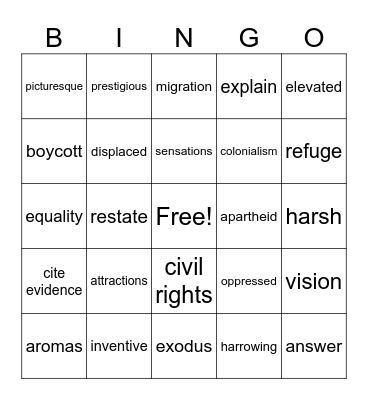 Vocabulary Bingo Card