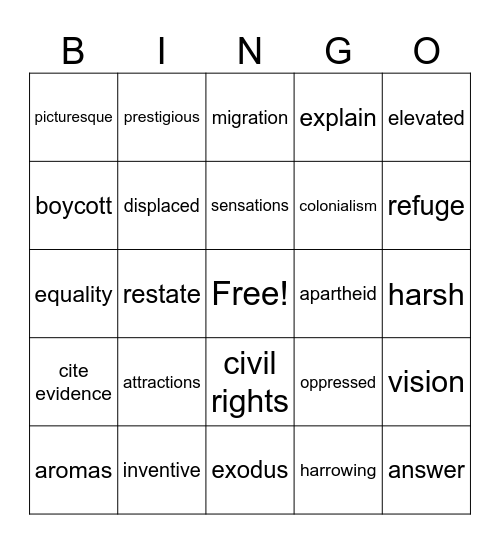 Vocabulary Bingo Card