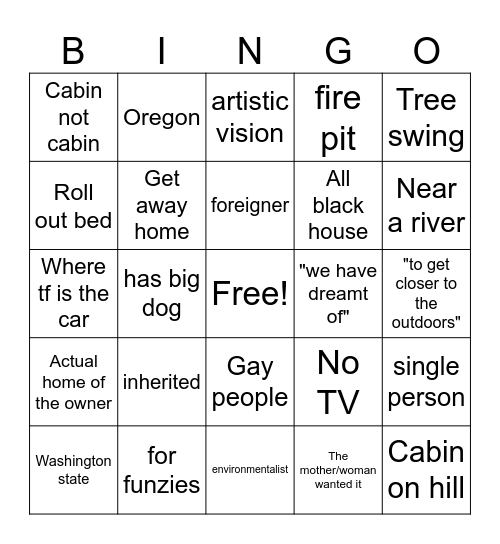 Cabin bingo Card