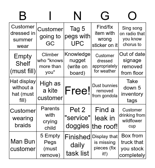 REI Customer/Visual BINGO Card