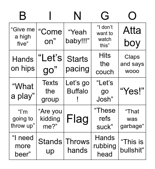 Bills vs chiefs Bingo Card