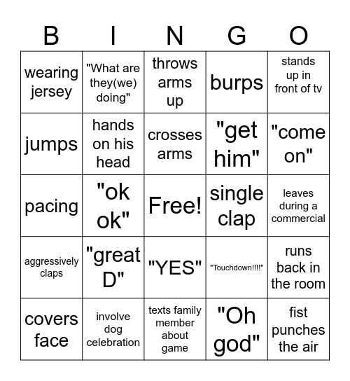 Football Bingo Card