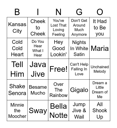 Kyle's Song Bingo Card