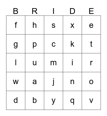 Niki's Bridal Bingo Card