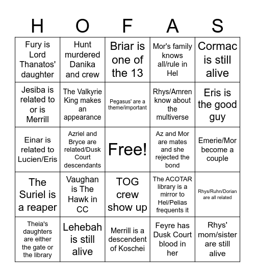 HOFAS Predictions Bingo Card
