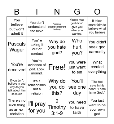 Things Christians Say Bingo Card