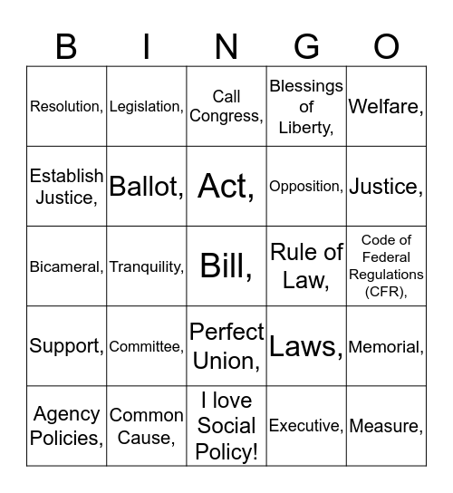Making Social Policy in the USA Bingo Card