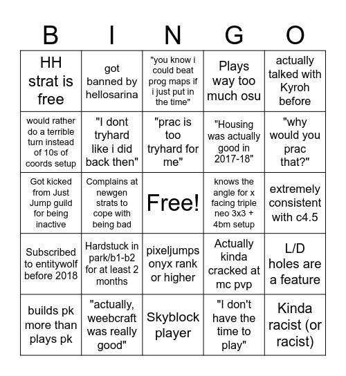 oldgen player bingo Card