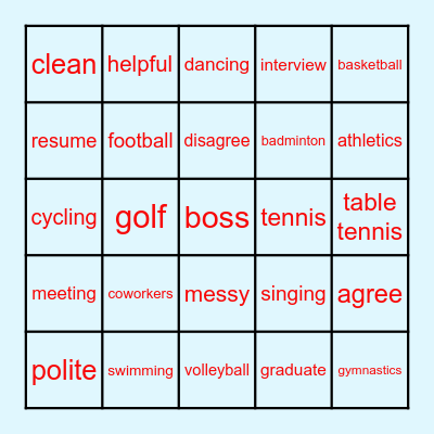 Sports Bingo Card