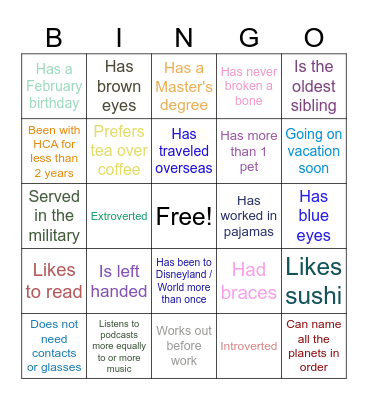 Team Bingo Card