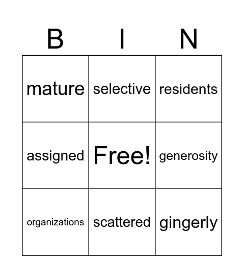 Vocabulary U3W1-2 Bingo Card