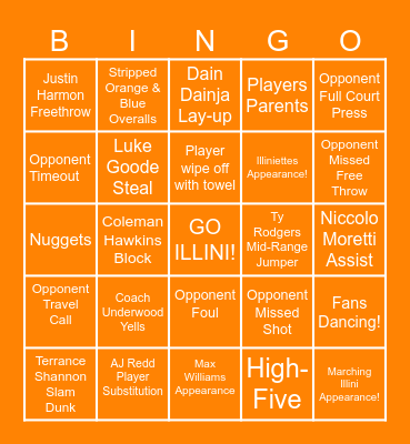 Illinois Men's Basketball vs Indiana Bingo Card
