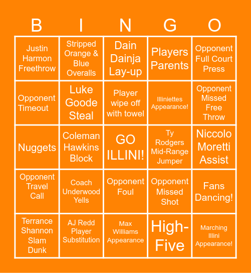 Illinois Men's Basketball vs Indiana Bingo Card