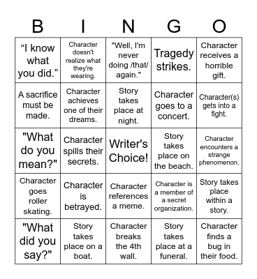 Writing Bingo! Bingo Card