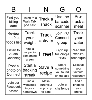 WW app BINGO Card