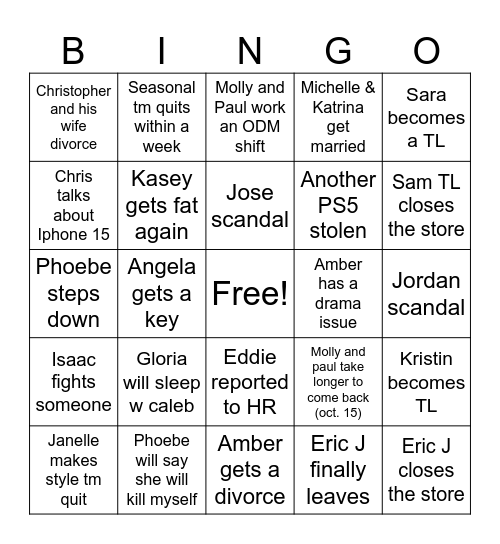 Target Bingo Card