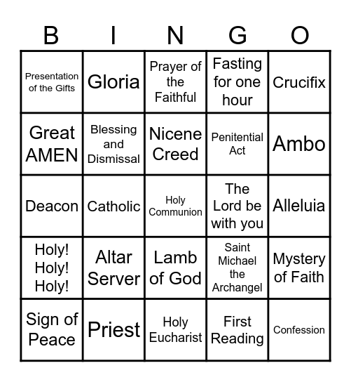 Catholic Mass Bingo Card